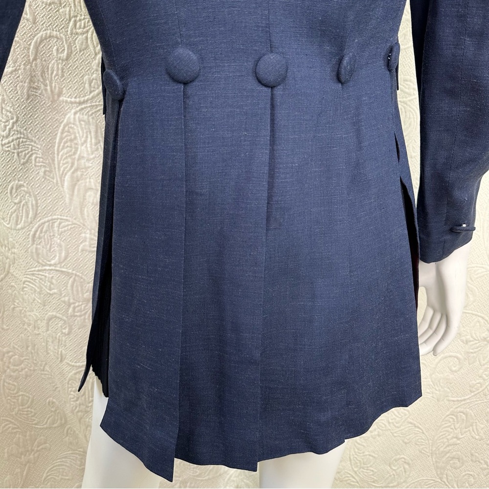 Alberto Makali 80s VTG Rayon/Linen Blazer Back Button Tail Detail - Picture 9 of 16